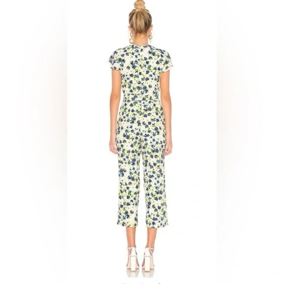 Privacy Please Floral Goodwin Cropped Jumpsuit Blue and Green Floral Small - Picture 2 of 7